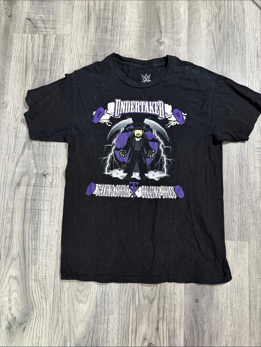 WWE Black Undertaker Graphic Tee with Purple Accents
